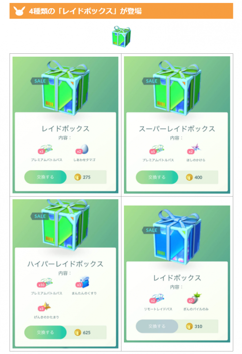 ポケモンGO】4種類のレイドボックスのお得度まとめ（しあわせタマゴが