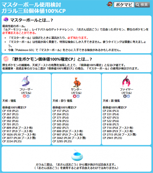 ポケモンGO】マスターボール使用検討用に、「ガラルフリーザー