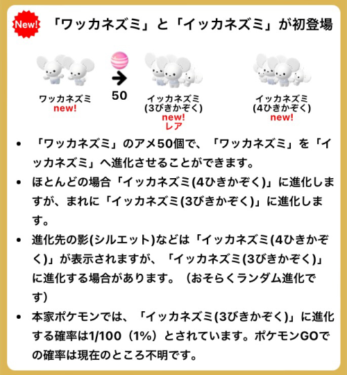 ポケモンGO】「ワッカネズミ」はほとんどの場合「イッカネズミ(4ひきか